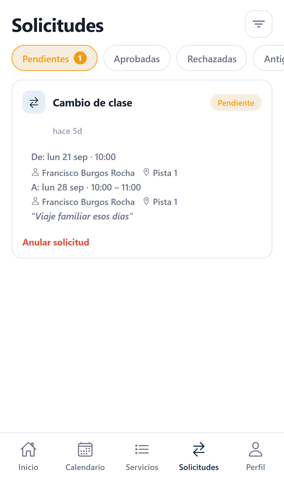 Solicitudes y gestiones en la app